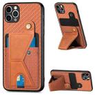 For iPhone 11 Pro Carbon Fiber Wallet Flip Card K-shaped Holder Phone Case(Brown) - 1