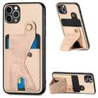 For iPhone 11 Pro Carbon Fiber Wallet Flip Card K-shaped Holder Phone Case(Khaki) - 1