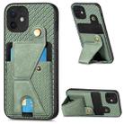 For iPhone 11 Pro Max Carbon Fiber Wallet Flip Card K-shaped Holder Phone Case(Green) - 1
