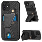 For iPhone 12 mini Carbon Fiber Wallet Flip Card K-shaped Holder Phone Case(Black) - 1