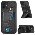 For iPhone 12 Carbon Fiber Wallet Flip Card K-shaped Holder Phone Case(Black) - 1