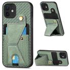 For iPhone 12 Carbon Fiber Wallet Flip Card K-shaped Holder Phone Case(Green) - 1