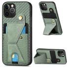 For iPhone 12 Pro Carbon Fiber Wallet Flip Card K-shaped Holder Phone Case(Green) - 1