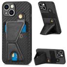 For iPhone 13 Carbon Fiber Wallet Flip Card K-shaped Holder Phone Case(Black) - 1