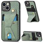 For iPhone 13 Carbon Fiber Wallet Flip Card K-shaped Holder Phone Case(Green) - 1