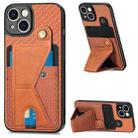 For iPhone 13 Carbon Fiber Wallet Flip Card K-shaped Holder Phone Case(Brown) - 1