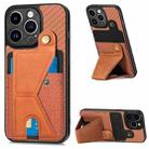 For iPhone 13 Pro Carbon Fiber Wallet Flip Card K-shaped Holder Phone Case(Brown) - 1