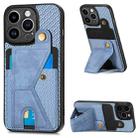 For iPhone 13 Pro Max Carbon Fiber Wallet Flip Card K-shaped Holder Phone Case(Blue) - 1