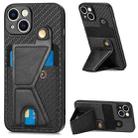 For iPhone 14 Carbon Fiber Wallet Flip Card K-shaped Holder Phone Case(Black) - 1