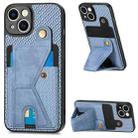 For iPhone 14 Plus Carbon Fiber Wallet Flip Card K-shaped Holder Phone Case(Blue) - 1