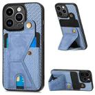 For iPhone 14 Pro Carbon Fiber Wallet Flip Card K-shaped Holder Phone Case(Blue) - 1