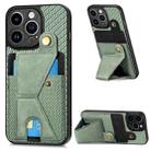 For iPhone 14 Pro Carbon Fiber Wallet Flip Card K-shaped Holder Phone Case(Green) - 1