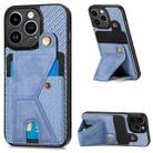 For iPhone 14 Pro Max Carbon Fiber Wallet Flip Card K-shaped Holder Phone Case(Blue) - 1