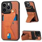 For iPhone 14 Pro Max Carbon Fiber Wallet Flip Card K-shaped Holder Phone Case(Brown) - 1