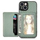 For iPhone 13 mini Carbon Fiber Magnetic Card Bag Phone Case(Green) - 1