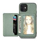 For iPhone 12 mini Carbon Fiber Magnetic Card Bag Phone Case(Green) - 1
