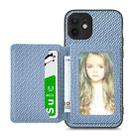 For iPhone 11 Pro Max Carbon Fiber Magnetic Card Bag Phone Case(Blue) - 1