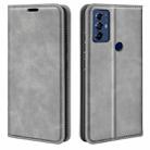 For Motorola Moto G Play 2023 Retro-skin Magnetic Suction Leather Phone Case(Grey) - 1