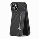 For iPhone 14 Plus Carbon Fiber Vertical Flip Zipper Phone Case(Black) - 1