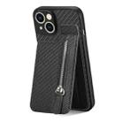 For iPhone 14 Pro Carbon Fiber Vertical Flip Zipper Phone Case(Black) - 1