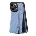 For iPhone 13 Pro Carbon Fiber Vertical Flip Zipper Phone Case(Blue) - 1