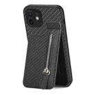 For iPhone 12 Carbon Fiber Vertical Flip Zipper Phone Case(Black) - 1