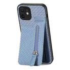 For iPhone 12 Carbon Fiber Vertical Flip Zipper Phone Case(Blue) - 1
