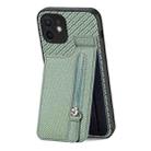 For iPhone 12 Carbon Fiber Vertical Flip Zipper Phone Case(Green) - 1