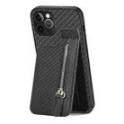 For iPhone 12 Pro Carbon Fiber Vertical Flip Zipper Phone Case(Black) - 1