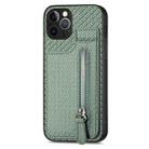 For iPhone 12 Pro Carbon Fiber Vertical Flip Zipper Phone Case(Green) - 1