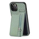 For iPhone 12 Pro Max Carbon Fiber Vertical Flip Zipper Phone Case(Green) - 1