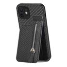 For iPhone 11 Carbon Fiber Vertical Flip Zipper Phone Case(Black) - 1
