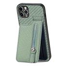 For iPhone 11 Pro Carbon Fiber Vertical Flip Zipper Phone Case(Green) - 1