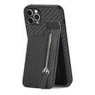 For iPhone 11 Pro Max Carbon Fiber Vertical Flip Zipper Phone Case(Black) - 1