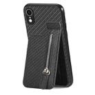 For iPhone XR Carbon Fiber Vertical Flip Zipper Phone Case(Black) - 1