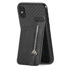 For iPhone XS Max Carbon Fiber Vertical Flip Zipper Phone Case(Black) - 1