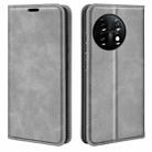 For OnePlus 11  Retro-skin Magnetic Suction Leather Phone Case(Grey) - 1