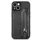 For iPhone 14 Carbon Fiber Horizontal Flip Zipper Wallet Phone Case(Black) - 1