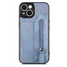 For iPhone 14 Carbon Fiber Horizontal Flip Zipper Wallet Phone Case(Blue) - 1