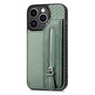 For iPhone 14 Pro Carbon Fiber Horizontal Flip Zipper Wallet Phone Case(Green) - 1