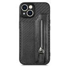 For iPhone 14 Plus Carbon Fiber Horizontal Flip Zipper Wallet Phone Case(Black) - 1