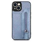 For iPhone 14 Plus Carbon Fiber Horizontal Flip Zipper Wallet Phone Case(Blue) - 1