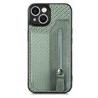 For iPhone 14 Plus Carbon Fiber Horizontal Flip Zipper Wallet Phone Case(Green) - 1