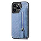 For iPhone 14 Pro Max Carbon Fiber Horizontal Flip Zipper Wallet Phone Case(Blue) - 1