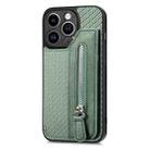 For iPhone 14 Pro Max Carbon Fiber Horizontal Flip Zipper Wallet Phone Case(Green) - 1