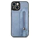 For iPhone 13 Carbon Fiber Horizontal Flip Zipper Wallet Phone Case(Blue) - 1