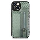 For iPhone 13 Carbon Fiber Horizontal Flip Zipper Wallet Phone Case(Green) - 1