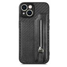 For iPhone 13 mini Carbon Fiber Horizontal Flip Zipper Wallet Phone Case(Black) - 1