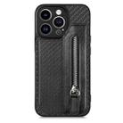 For iPhone 13 Pro Carbon Fiber Horizontal Flip Zipper Wallet Phone Case(Black) - 1