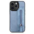 For iPhone 13 Pro Carbon Fiber Horizontal Flip Zipper Wallet Phone Case(Blue) - 1